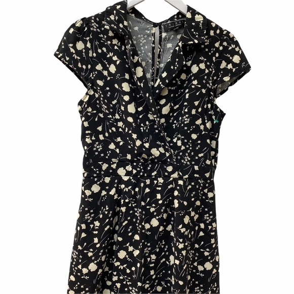 TRIXXI Dress Size Large Floral Black Ivory Rayon - Picture 3 of 11